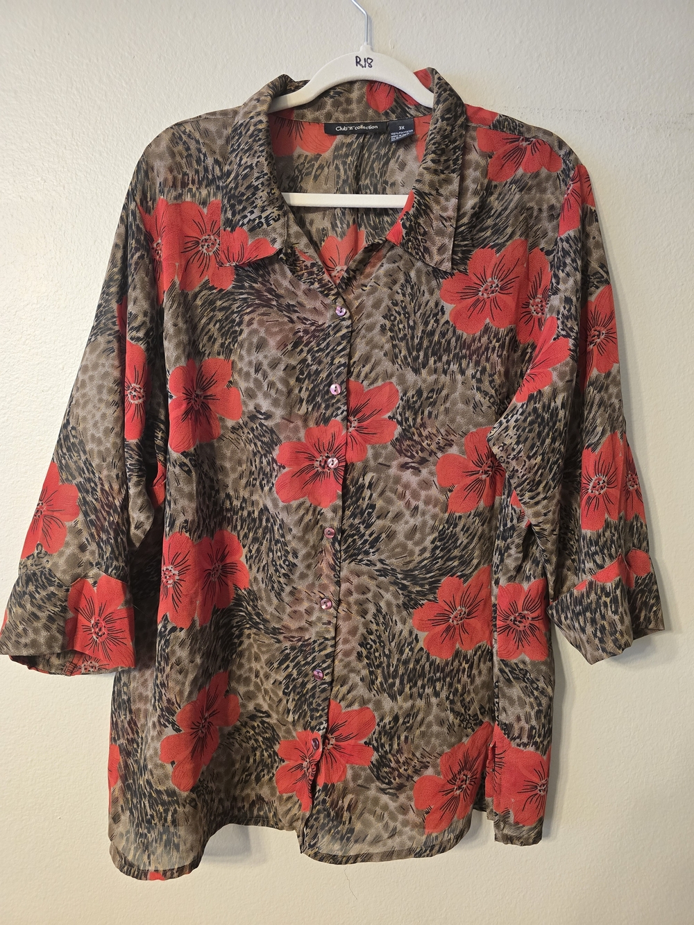 Club Z Collection Button-Front Floral See-thru Blouse in Red and Brown
